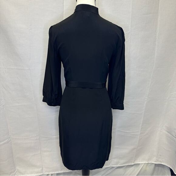 Club Monaco Black Silk Ruffle Shirt Dress - Size 0 - Picture 6 of 14